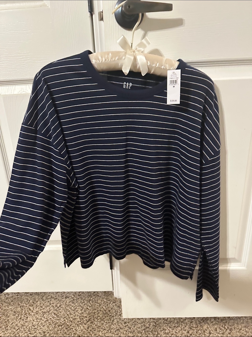 GAP Navy and White Striped Long Sleeve Top